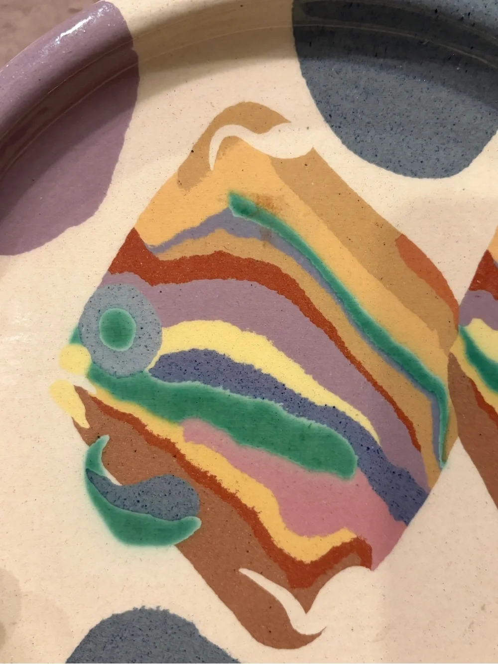 Jurg Lanzrein Vintage Handmade Studio Pottery Nautical Colorful Fish Dish Plate